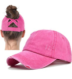 Womens Ponytail Criss Cross Distressed hat