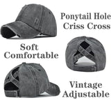 Womens Ponytail Criss Cross Distressed hat