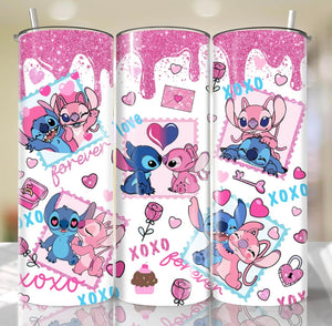 Blue and pink alien valentines tumbler