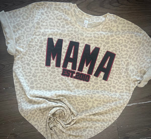 Customizable puff mama EST. Leopard tee