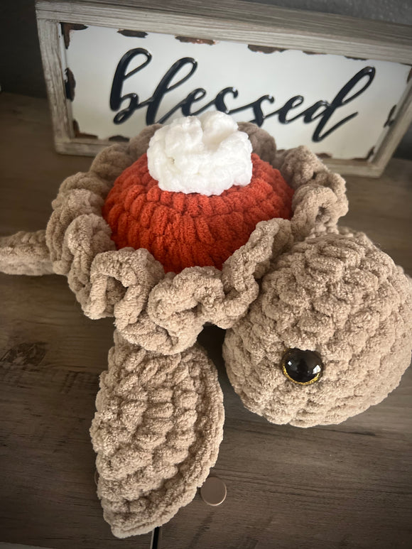 Handmade crochet Pumpkin Pie Turtle Plushy