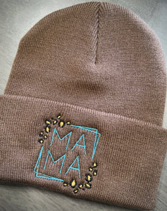 Embroidered mama leopard beanie