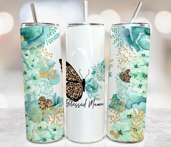 Blessed mama butterfly tumbler