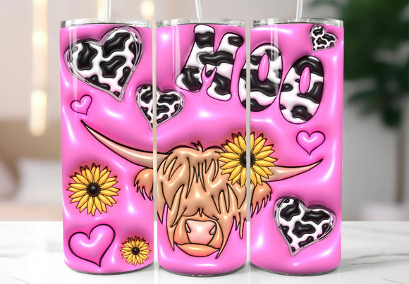 Pink cow moo 3D tumbler