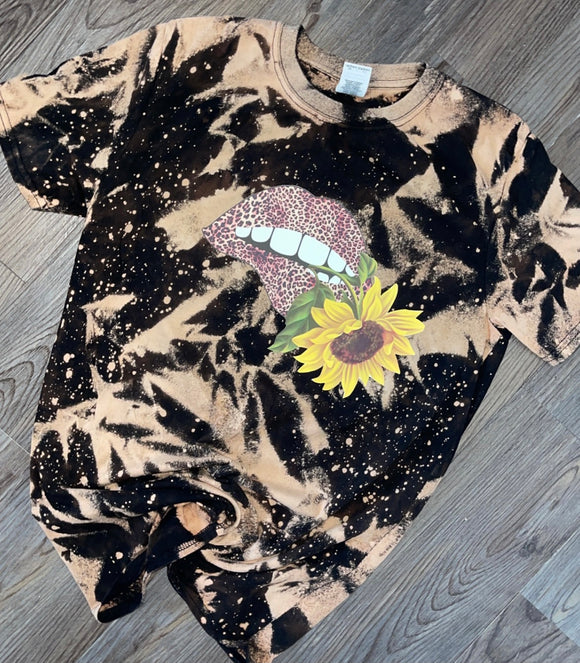 Leopard Print Lips with Sunflower Tee