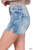 Distressed high waisted denim shorts