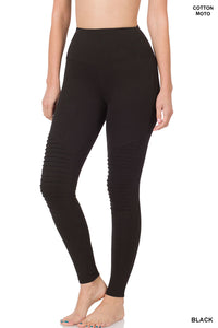 COTTON FULL LENGTH WIDE WAISTBAND MOTO LEGGINGS