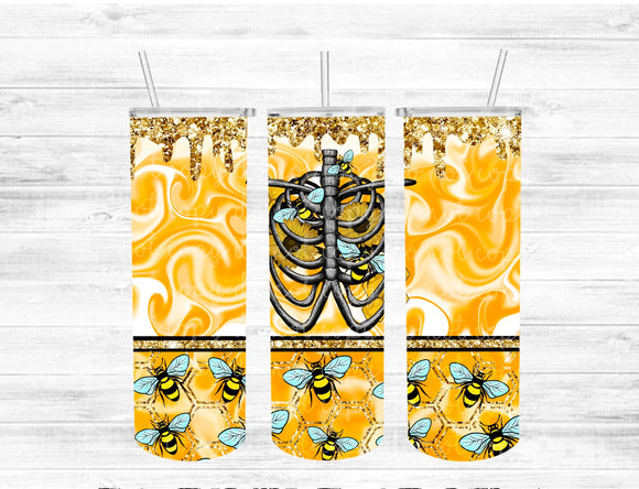 Sunflower, bee, ribcage tumbler