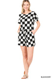 Checkered Brushed Romper with Pockets